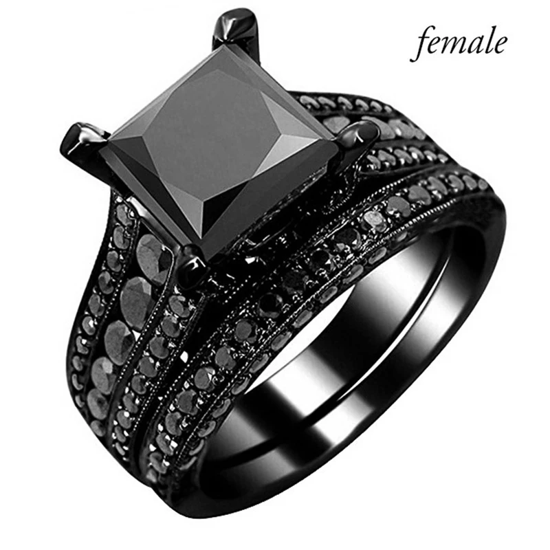 Carofeez Black Engagement Wedding Couples Ring Womens zircone Rings Set Mens Rings Lover regalo di san valentino