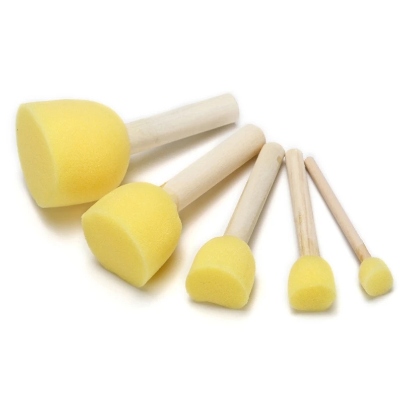 5Pcs Sponge Foam Brush Set Wooden Handle Stamp Painting Tool DIY Crafts For Kids Painting Brushes For Acrylic Paint Big