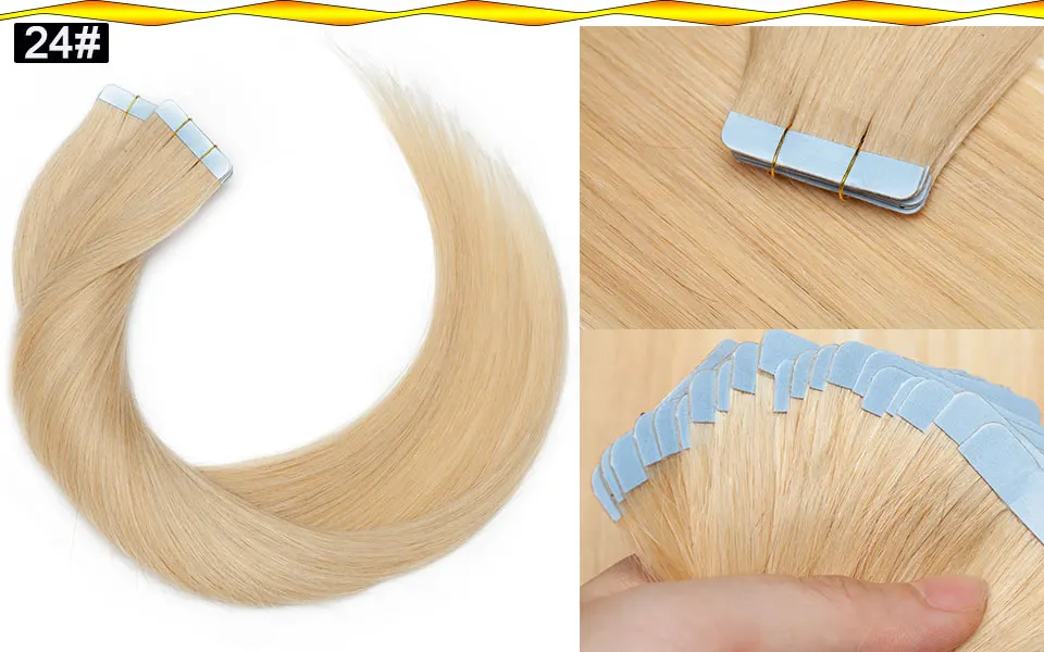 SEGO 2,5 g/Stück, gerade Tape-In-Haarverlängerungen, Echthaar, Skin Weft Tape Hair, nahtlos, unsichtbar, doppelseitiges Klebeband, 20 Stück – Detail 7