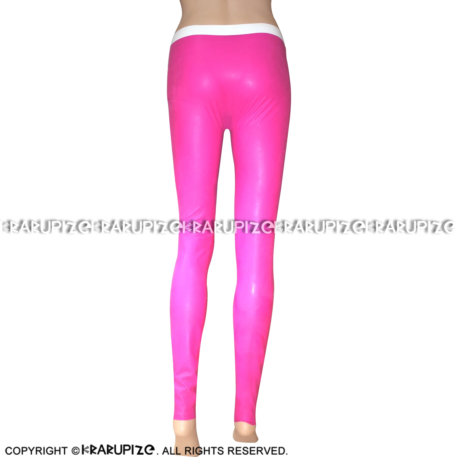 Rose Red And White Stripes On Top Sexy Latex Leggings Rubber Pants Trousers Bottoms CK-0068