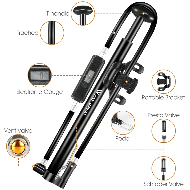 WEST BIKING Bike Floor Pump 160psi High Pressure Cycling Pump Air Inflator Schrader Presta Valve Road MTB Bicycle Tire Pump