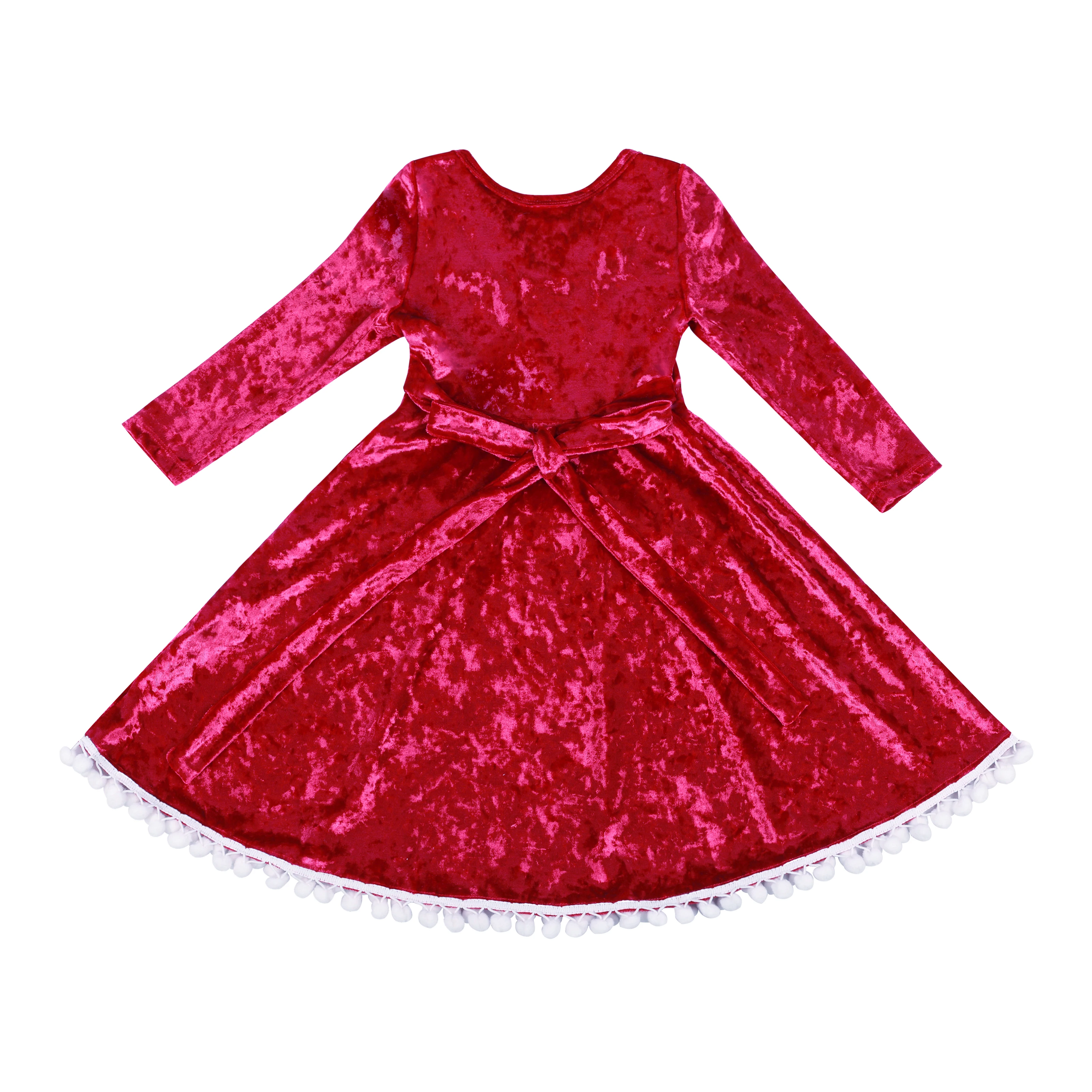 Flofallzique Long Sleeved Girls Dresses With A Small Ball Decorated Christmas Party Cute Sweet Kids Clothes