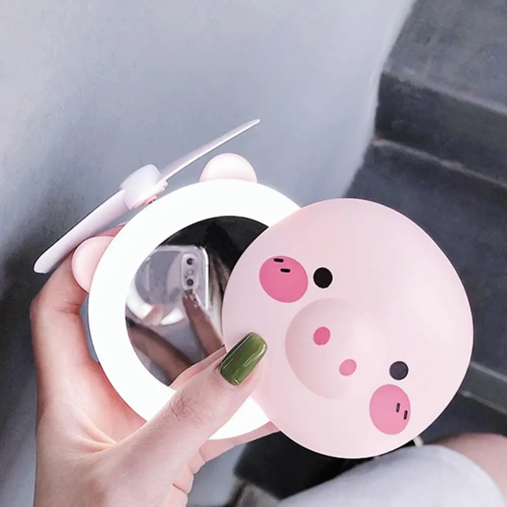 Portable LED Makeup Mirror Fan Bright Adjustable USB Charging Portable Handheld Mini Fan