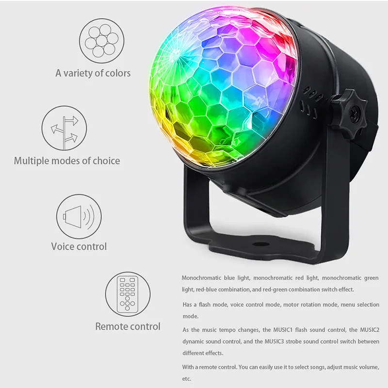 Mini  LED Stage Light 3W LED RGB Crystal Magic Ball With Remote Control Party Light for KTV Disco Bar US/EU/UK/AU Plug