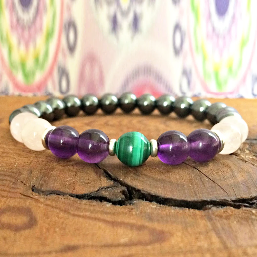 Wholesale Natural Gemstone Energy Bracelet Fashion Love & Strength Bracelet Hematite Rose Quartz AAA Grade Malachite Bracelet