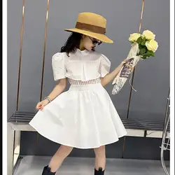 Girl Short Sleeve Fashion Dress Children Hollow Out Cotton Dress Kids Clothes Teenage Party Dress 4-16Y Wholesale wz224