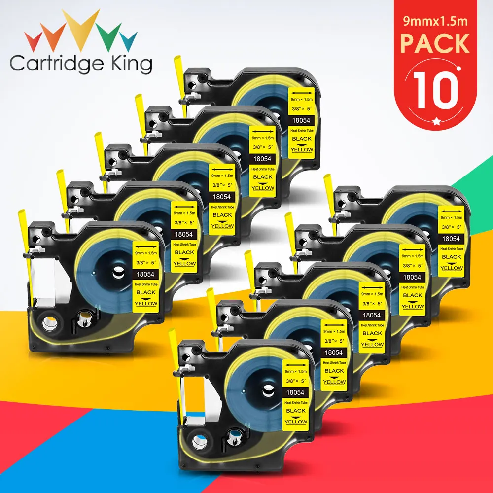 10PK 9mm 18054 Compatible for Dymo Rhino Industry Heat Shrink Tube Label Tape for Rhino 1000 3000 4200 5000 5200 Label Printer