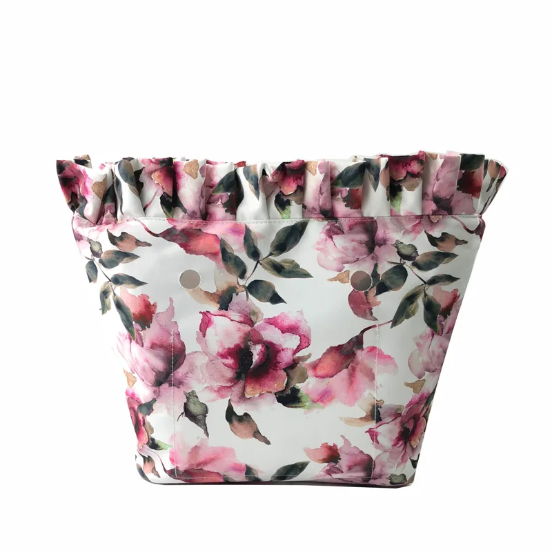 Floral Border Lining Colorful Print  Inner Zipper Pocket For Classic Mini Obag insert with inner waterproof coating for O bag