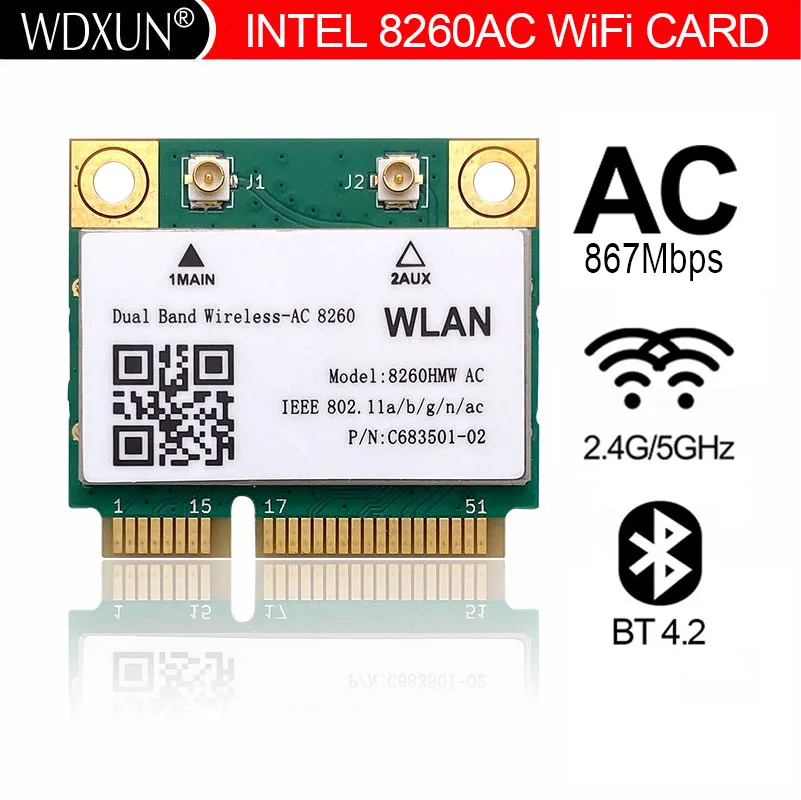 Wireless-AC 8260 Dual Band mini PC-E PCIe WIFI CARD for intel 7265AC 8260AC  8265AC 802.11ac 2x2 WiFi + Bluetooth BT4.2