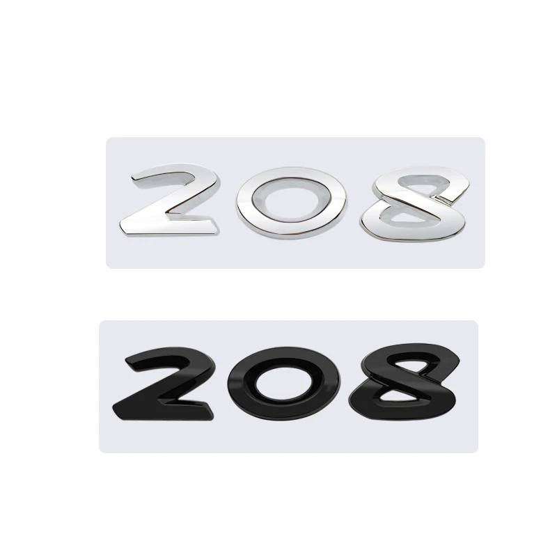 3D Glossy Black Chrome Silver Metal Logo Emblem Badge Decal Car Sticker for Peugeot 208 Car Accessories