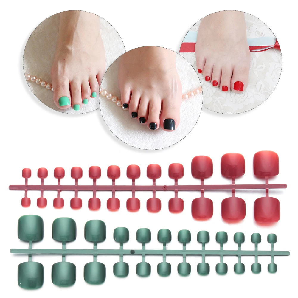 24Pcs/set Toe False Nail French style Pure color Fake Nails Sticker Extensions Tip Patch Full cover Soft Artificial Nails Art