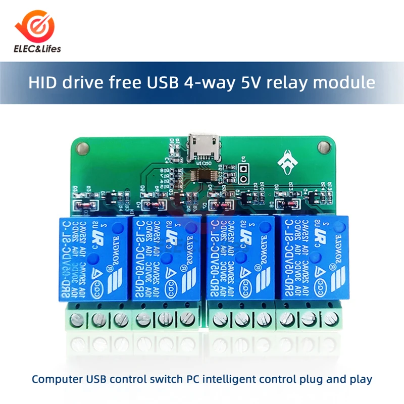 HID Drive-free USB 1/2/4 Channel 5V Relay Module Can Control the Relay On and Off On the Computer Side