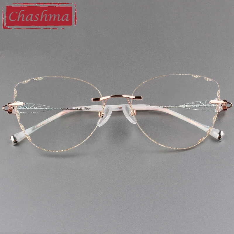 Butterfly Style Transparent Lenses Titanium Female Eyewear Diamond Trimmed Rimless Spectacle Frame Women Sunglasses Tint Lenses