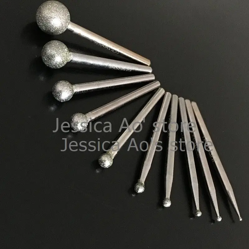 9Pcs 3X10Mm Bóng Hình Kim Cương Đầu Mài Bóng Kim Cương CBN Dụng Cụ Làm Mòn Máy Đánh Bóng Kim Loại Máy Mài Điện ngọc Chạm Khắc