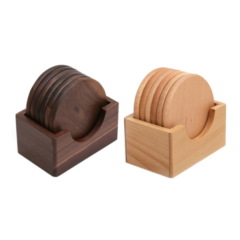 

7Pcs Japan Style Wooden Tea Coffee Cup Pad Placemats Walnut Wood Coasters Round Heat Resistant Home Table Tea Pad Drink Pad