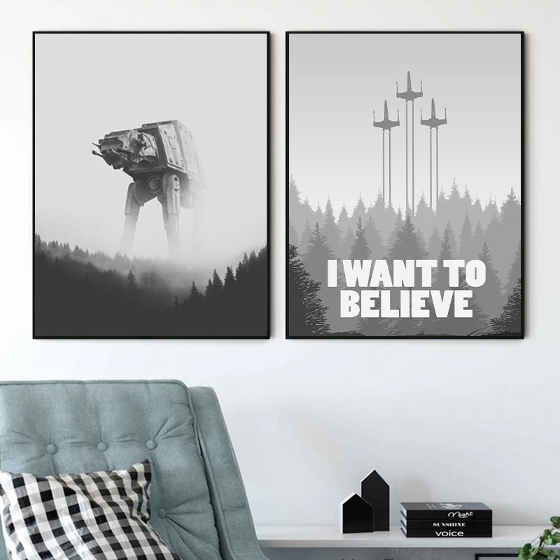 Aliens Poster Star Wars Print Robots Display Art Canvas Painting Fantastic Robotic Black & White Sci-Fi Picture Home Wall Decor