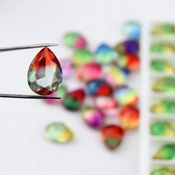 10*14mm teardrop Tourmaline rhinestone pointback rhinestone pear fancystone multicolor color beads for jewelry decoration