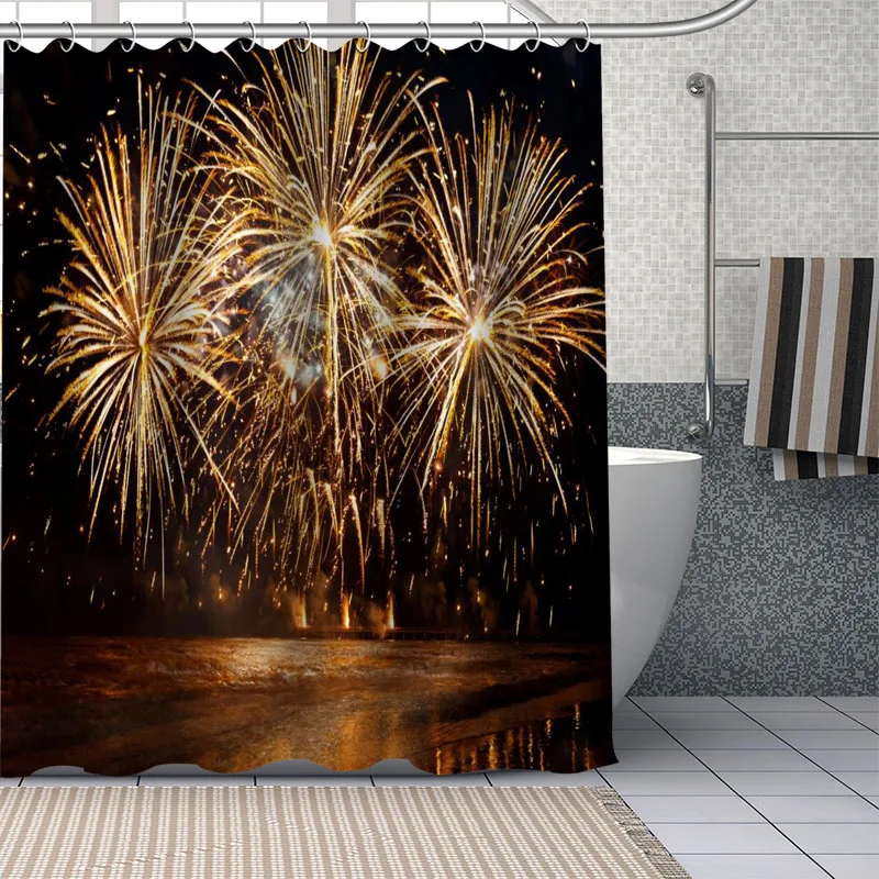 

Custom Fireworks Shower Curtains DIY Bathroom Curtain Fabric Washable Polyester For Bathtub Art Decor