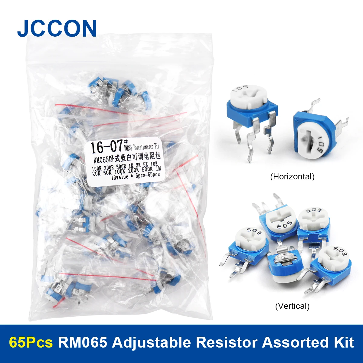 

65Pcs RM065 Adjustable Resistor Assorted Kit 13Values x 5Pcs 100 ohm ~ 1M Trimpot Ariable Resistor Assortment Kit