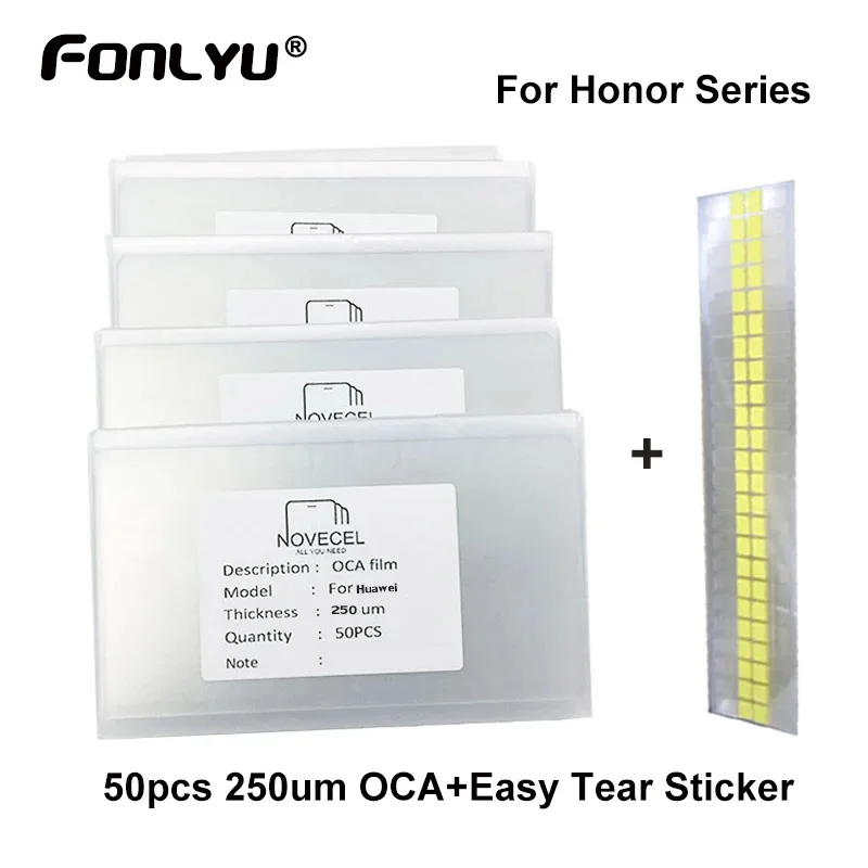 50pc 250um OCA Optical Clear Adhesive for Huawei Honor 20 Pro Lite Note 10 9 Lite 8X 7 6Plus Lite OCA Glue Touch Glass Lens Film