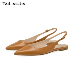 Women Pointed Toe Brown Flats Stylish Black Slingbacks Ladies Elegant Slip on Casual Shoes Party Footwear 2024 New Arrival Flats