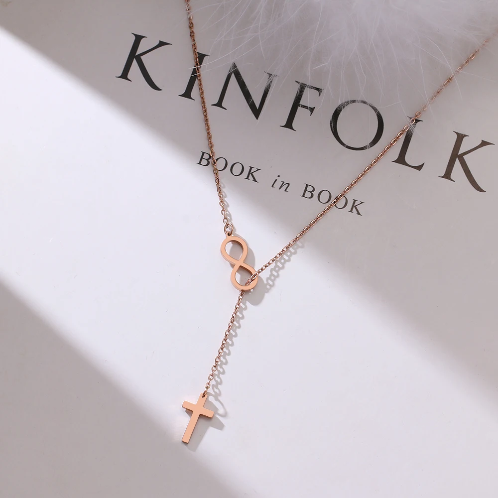 CACANA 316L Stainless Steel Long Pendant cross/Digital 8 Rose Best Necklaces Pendants For Women Simple Design Stylish Jewelry