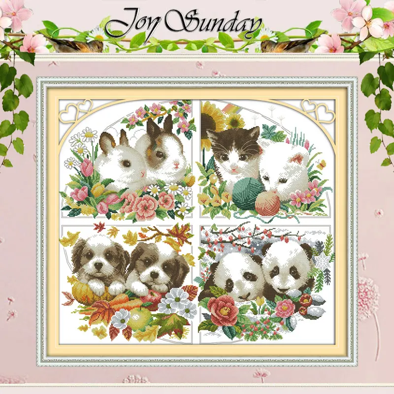 Four Seasons Animal Patterns Counted Cross Stitch Set DIY 11CT 14CT 16CT Stamped DMC Cross-stitch Kit Embroidery Needlework