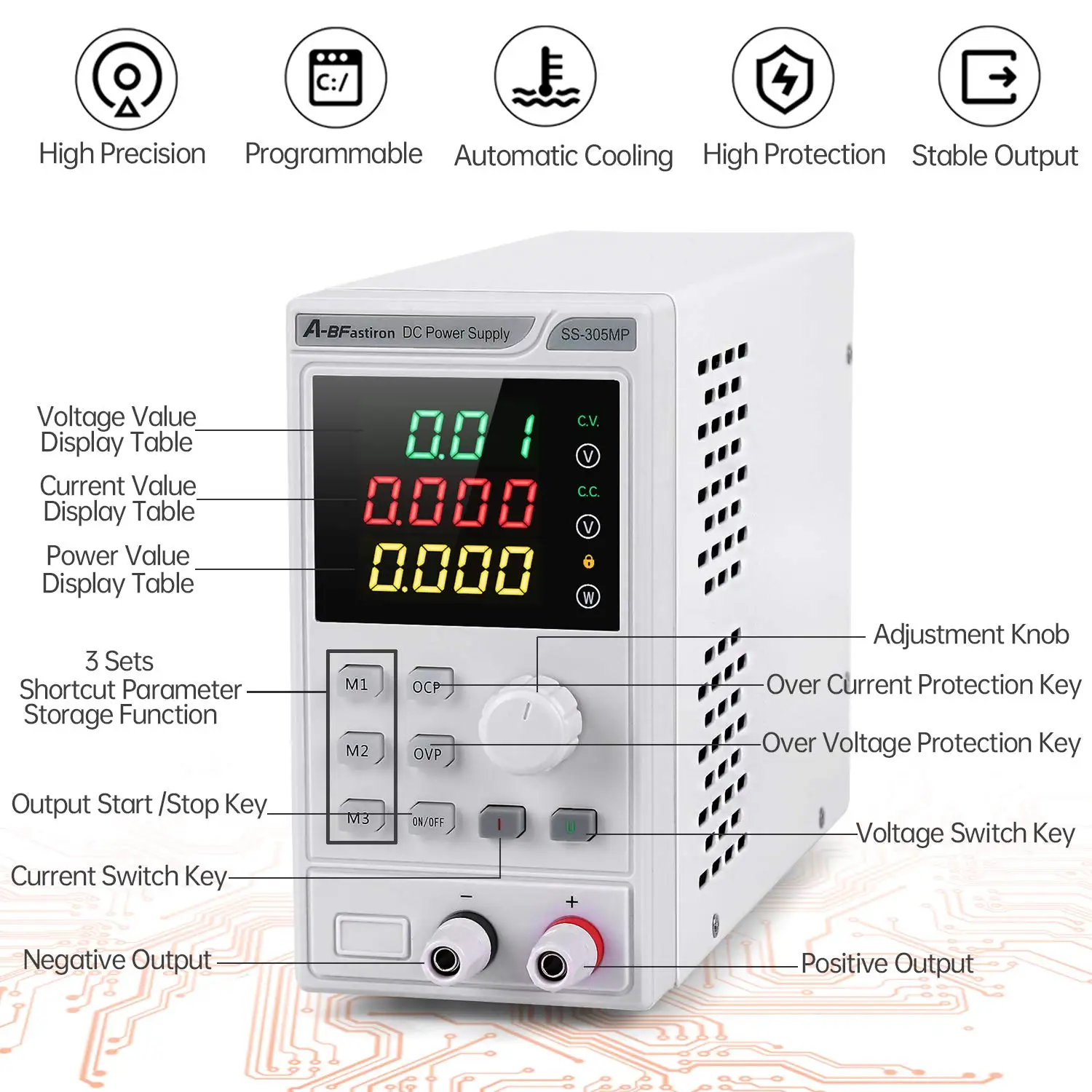 A-BF DC Power Supply Bench Source Programmable Regulated Adjustable Voltage Regulator Laboratory Block Power Source Stabilizer