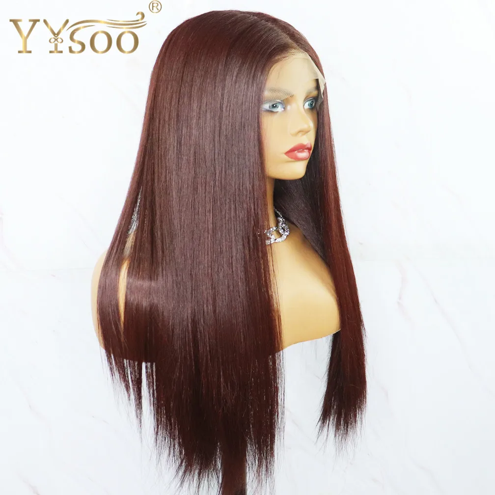 YYsoo #33 Color Long Futura Silky Straight Japan Heat Resistant Fiber Glueless T Part Wig Synthetic Lace Front Wigs for Women