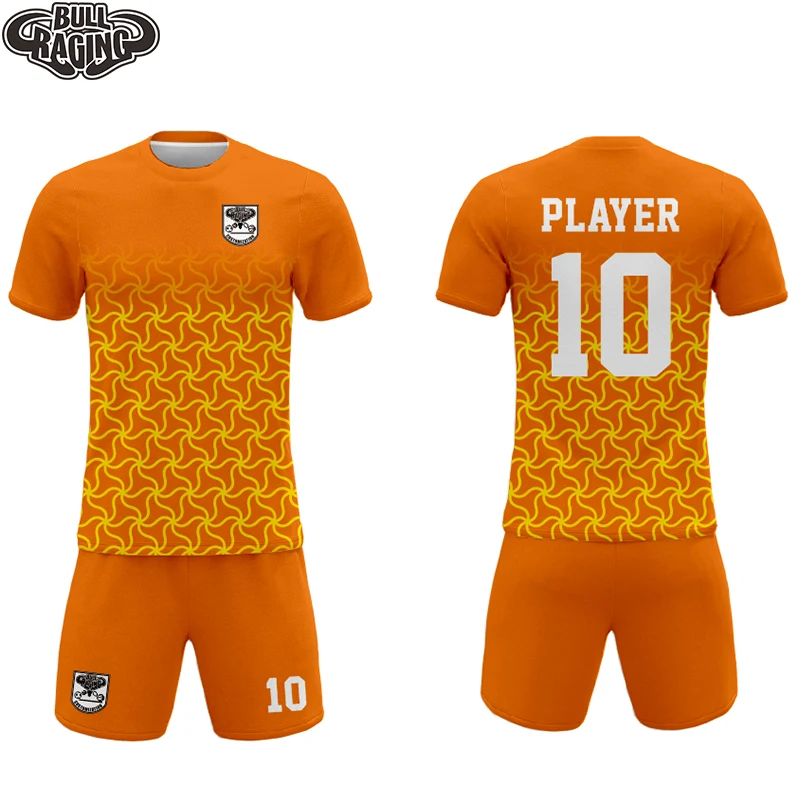 

yellow and orange design club football shirt short sulimation printing team soccer uniform kits