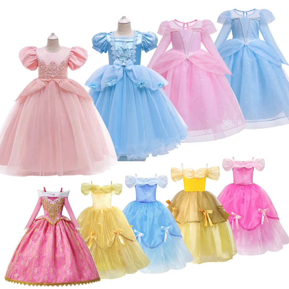 

Cinderella Cosplay Costume Kids Deluxe Ball Gown Elsa Belle Aurora Princess Dresses Elegant Christmas Wedding Evening Dress 4-11