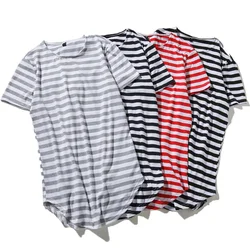 Summer Striped Short-sleeved T-shirt Men's Cotton Lengthened Loose Casual and Comfortable Tshirt Male tee top Home Clothing