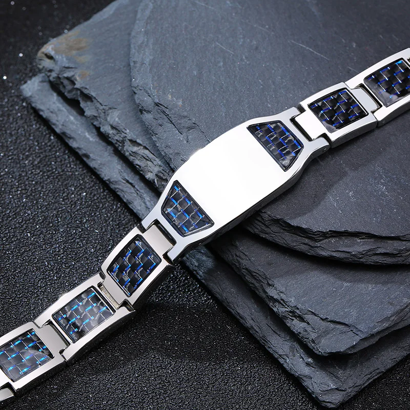 Carbon Fiber Bracelet Men Custom Star of David Logo Stainless Steel Hand Chain ID Bracelets For Dad Boyfriend Gift