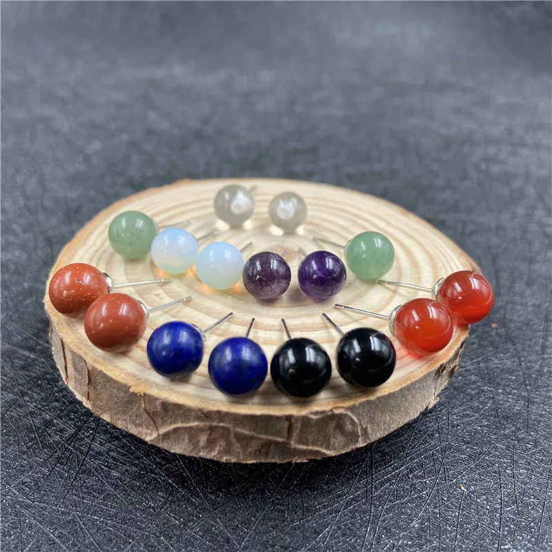 Pendientes de piedra curativa para mujer, aretes redondos simples de 8mm, lapislázuli verde Natural, Aventurina, Ópalo, lapislázuli, cristal transparente