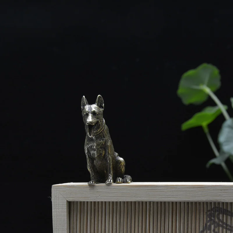 Vintage Copper Lucky Dog Miniatures Figurines Desktop Small Ornaments Chinese Classical Brass Animal Tea Pets Home Decorations