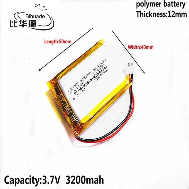 124050   JST XH 2.54mm 3.7V 3200MAH Bateria recarregável LiPo de polímero de lítio para mp3 fone de ouvido PAD DVD câmera bluetooth
