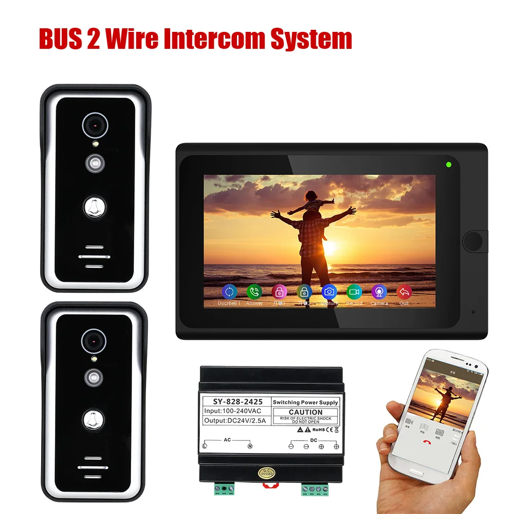 7 Inch Wired WIFI BUS 2 Wire Video Door Phone Intercom systems with HD 1000TVL Camera Night Vision,Support Remote APP unlocking