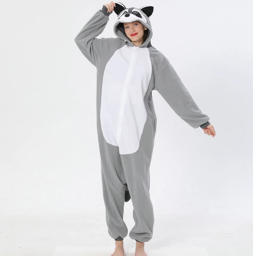 Unisex the Raccoon Costumes Onesies Monster Cosplay Pajamas Adult Pyjamas Animal Sleepwear Jumpsuit