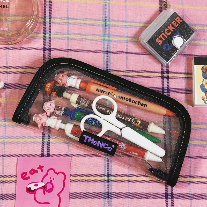 Ins Retro Laser Transparency Pencil Case Cosmetic Stationery Storage Bag Large Capacity Coin Purse Creative School Supplies