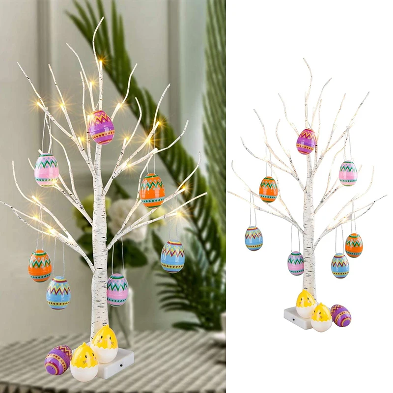 

60cm Easter Decor Birch Tree Led Light Easter Eggs Hanging Ornaments Tree Happy Easter Decorations For Home Table kids gift