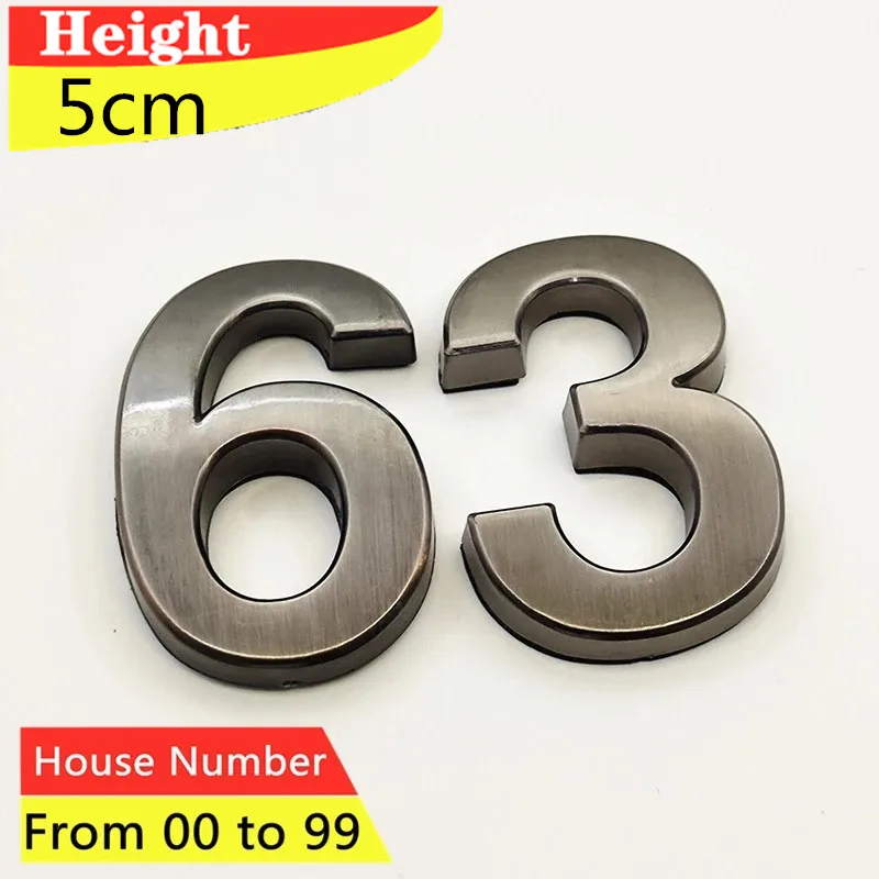 House Number 5CM Door Plate 2pcs/Pack Gray Self Adhesive Plaque Sign Gate Digits 00 to 99 Plastic Tag Hotel Home Sticker Label