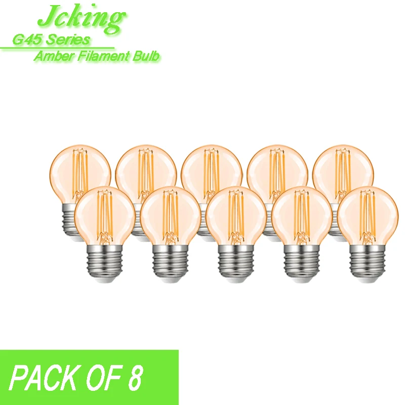 

Pack of 8 JCKing G45 Dimmable 2W-8W E26/E27 Base LED Filament Bulbs Amber Glass 120V 240V Retro Vintage Edison Lighting Lamp