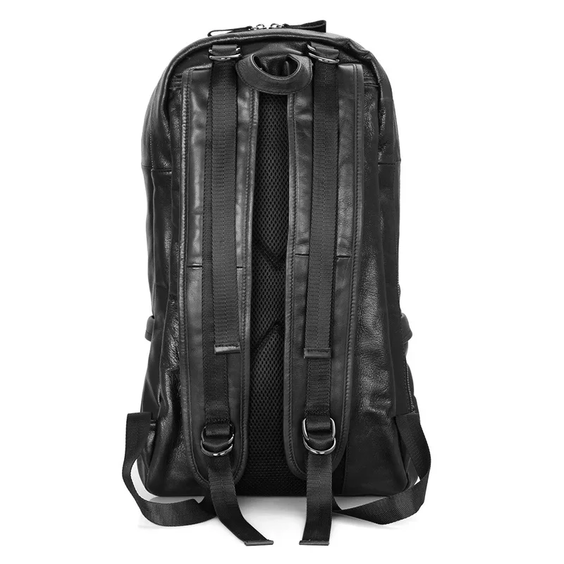 Large Capacity Soft Genuine Leather Backpack Fit 15 Inch Laptop Black Sheepskin Travel Rucksack Big School Bag For Male Satchel