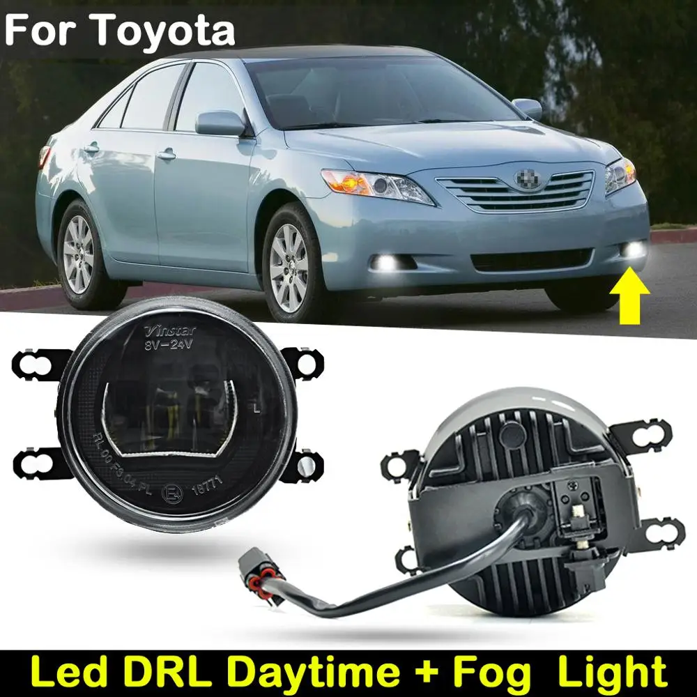 For Toyota RAV4 Solara Avalon Highlander Prius Avensis Camry Corolla Yaris LED DRL Daytime Running Light And Driving Fog Lamp