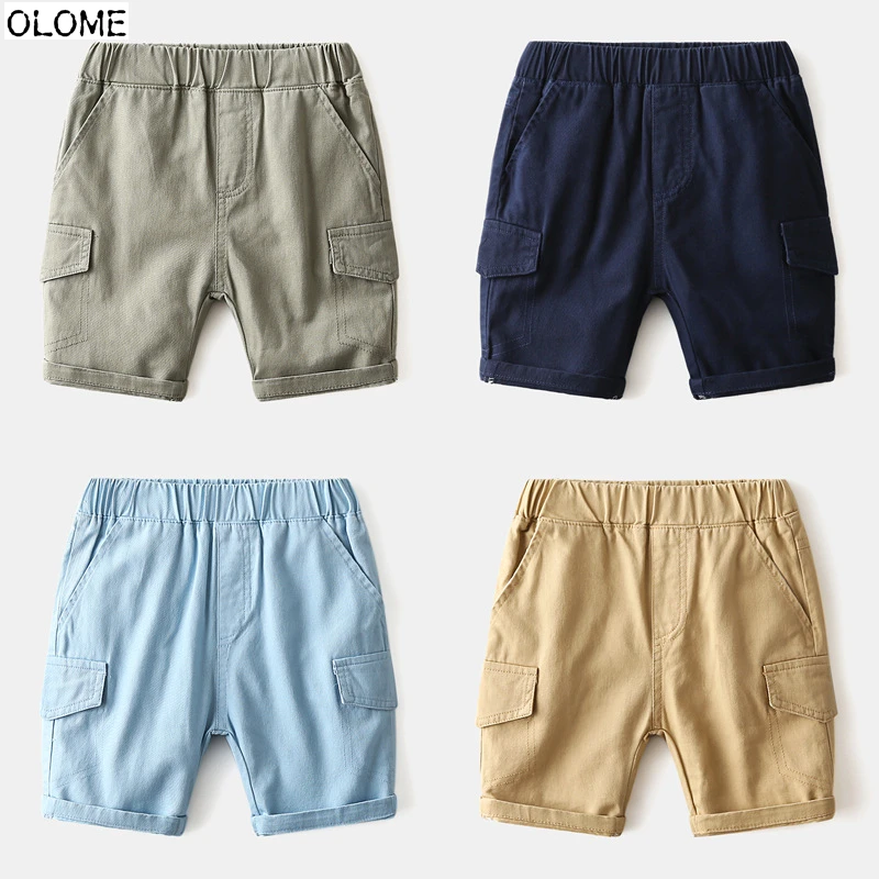 

OLOME Solid Children's Cargo Pants Summer Casual Boys Short Pants Vintage High Kid Girls and Boys Trousers Children Clothing