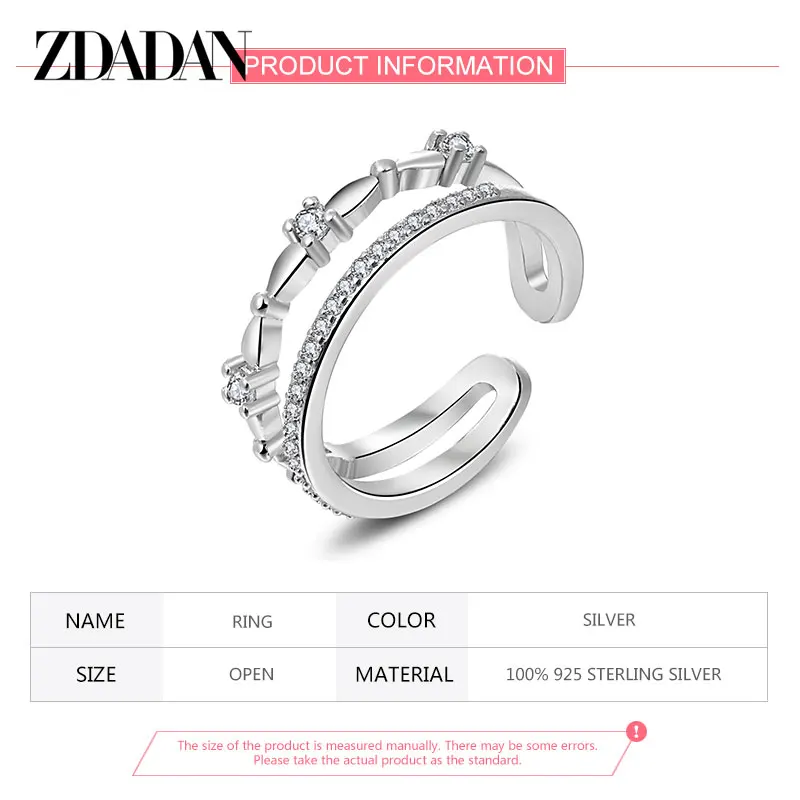 ZDADAN 925 Sterling Silver Open Love Flower Ring For Women Charm Fashion Wedding Jewelry Gift