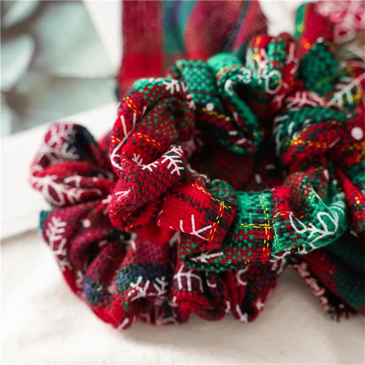 2021 Snowflake Christmas Rubber Bunny Hair Band  Scrunchies Women Girls Elastics Bow Hair Tie  Hair Ring Ponytail Accessories