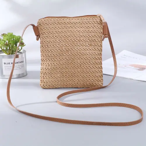 Eco-Friendly Solid Straw Woven Plait Small Bags  Sundries Messenger Holder Coin Card Comestic Travel Storage Bags