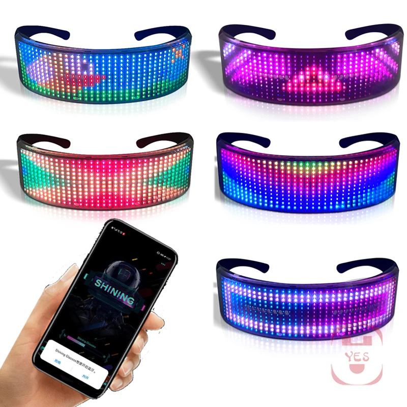 

2022 Upgrade LED Party Bluetooth Glasses App Control Luminous Flashing DIY Multi-lingual Sunglasses Christmas Concert Tool