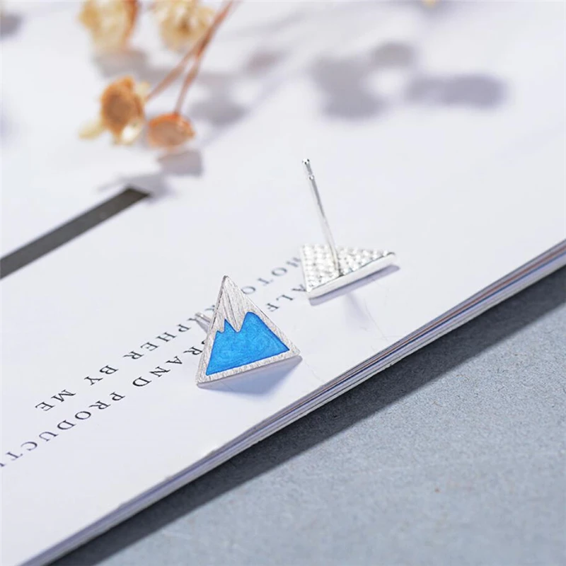 Blue Mount Fuji Cute Mini Fresh Silver Color Temperament Personality Trendy Female Stud Earrings SEA124